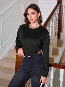 SHEIN Unity 純色下垂肩長袖連體衣 - 黑色 - 查看 7