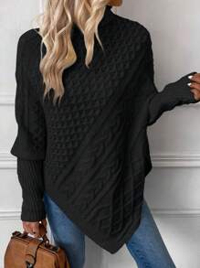 Calvaya 女款加大號扭結針織披肩毛衣 - 黑色 - 查看 3