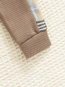 Enterizo De Cuello Redondo Con Babero Para Bebé Niño Con Diseño Patchwork De Cuadros - Café integral - Ver 5