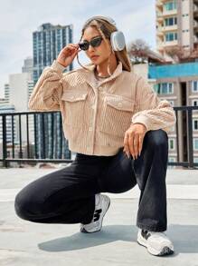 Lunelith SHEIN Lunessa Frauen Einfarbige Jacke Mit Umkehrbare Tasche Und Langem Ärmel