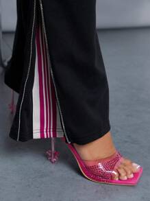 SHEIN SXY Women'S Loose Fit Sweatpants With Contrasting Side Seam And Pink Drawstring - Black - View 6