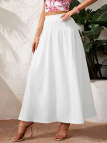 SHEIN VCAY Falda blanca de verano con cintura Elastic para vacaciones en la playa para mujer - Blanco - Ver 4