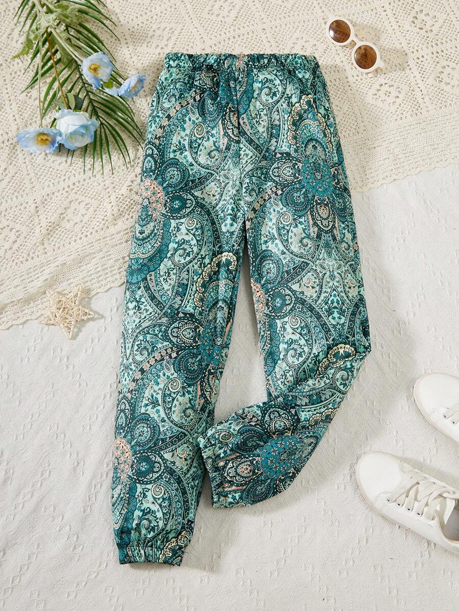 Holiday,Summer,TravelTween Girls Boho Style Peasants Printed Elastic Cuff Joggers