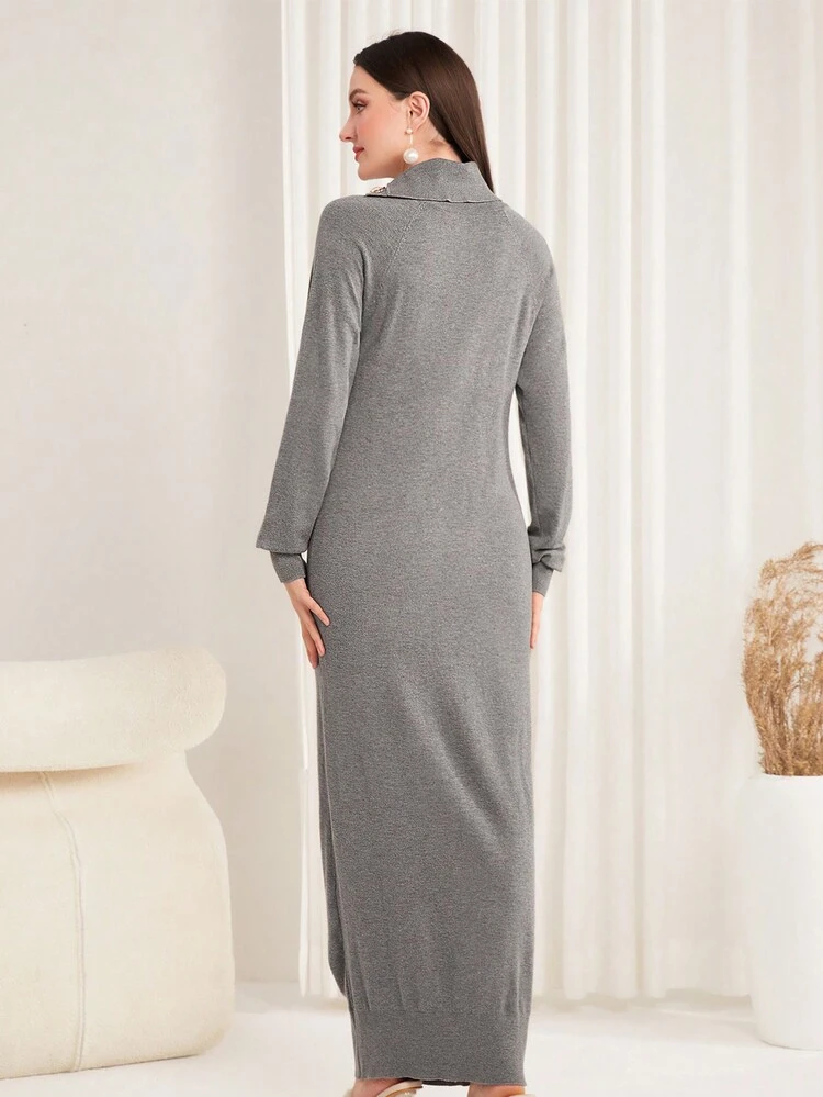 Button Decorated Long Sleeve Sweater Dress Fall Cloth For Women
