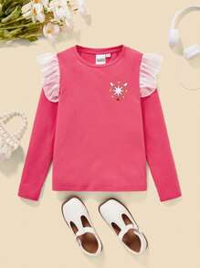 CARDCAPTOR SAKURA | SHEIN Tween Girl Cartoon Printed Ruffle Trim Long Sleeve T-Shirt