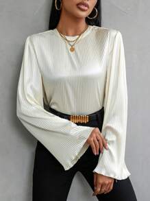 SHEIN Privé 鬆垂袖襯衫 - 米色 - 查看 4