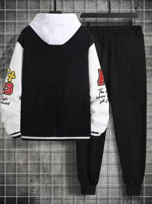 Manfinity Homme Men'S Plus Size Color-Block Cartoon Letter Pattern Jacket And Sweatpants Two Piece Set - Multicolor - View 2