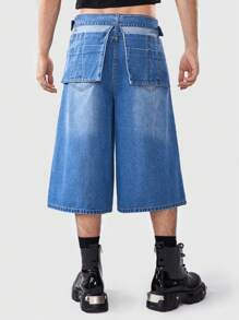 ROMWE MEN Street Life 男士寬腿牛仔褲 - 藍色 - 查看 2