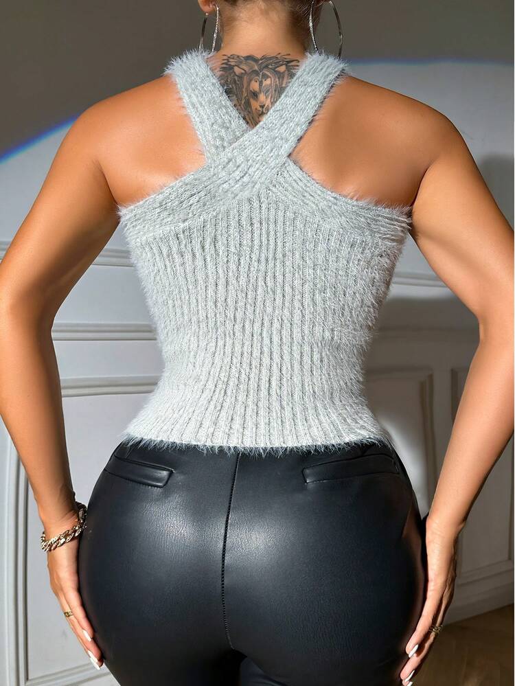 Fluffy Knitted Halter Top