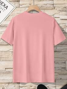 男士加大號標語印花短袖t恤 - 西瓜粉 - 查看 2