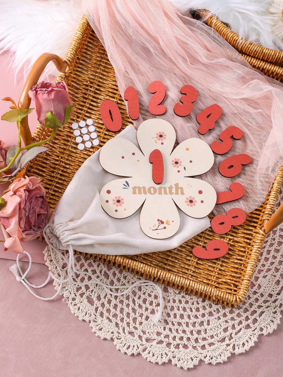 嬰兒女孩里程碑數字木質牌組,適用於新生兒攝影道具 - 彩色 - 查看 1