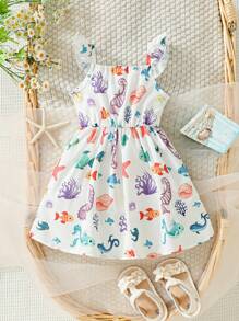 Baby Girls' Oceanic Creature Pattern Dress - Multicolor - View 2