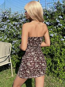 Soleia Vestido ajustado tubo con estampado floral fruncido - Multicolor - Ver 2