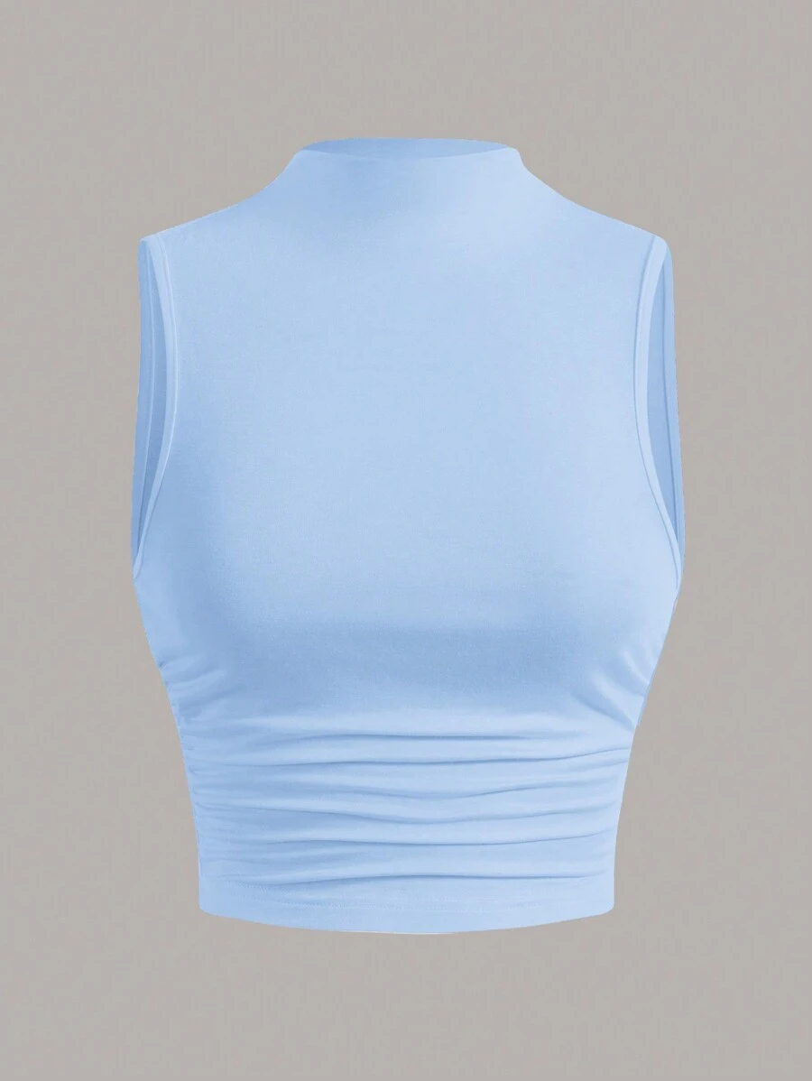 SHEIN EZwear 立領百褶無袖上衣 - 淺藍色 - 查看 1