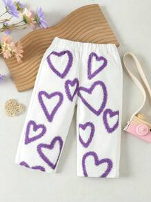 Baby Mädchen Lässige Und Bequeme Lila Jeans Mit Herzgedrucktem Muster