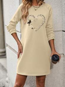 SHEIN LUNE Leopard & Butterfly Pattern Print Long Sleeve Dress