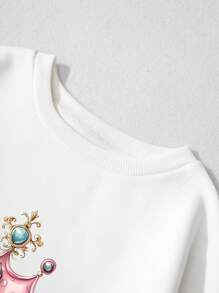 SHEIN EZwear 大尺碼皇冠和標語印花圓領運動衫 - 白色 - 查看 3