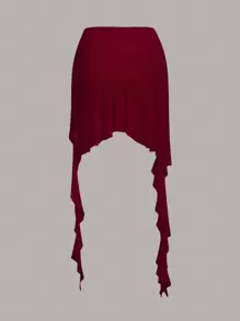 SHEIN ICON Slim Fit Asymmetrical Hem Skirt - Burgundy - View 2