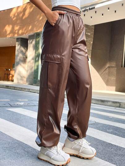 SHEIN EZwear ブラウン Pu カーゴ パンツ | SHEIN JAPAN
