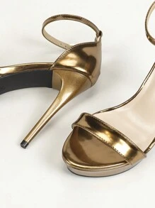 女士香槟色高跟凉鞋，11.6厘米超高跟细跟迷人派对/夜总会性感带水钻扣防水台露趾高跟鞋 - 香檳色 - 查看 5