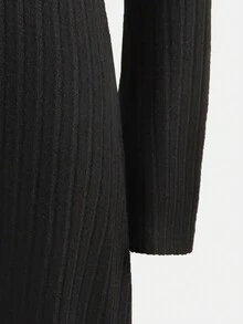 Teenage Girls' Ribbed Knit Long Sleeve Dress - Black - View 4