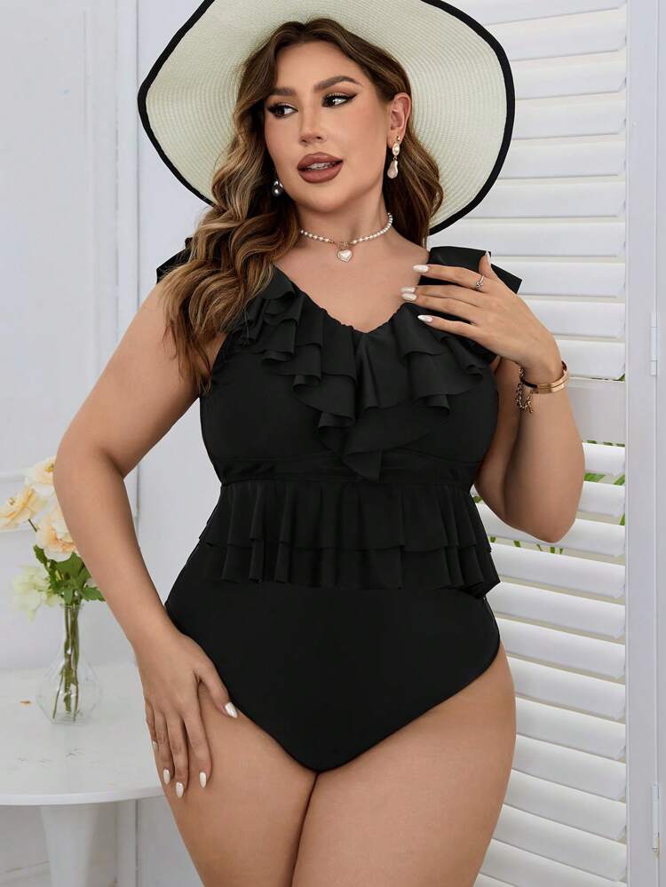 Plus Size Women'S Ruffle Hem Tank Bikini Summer