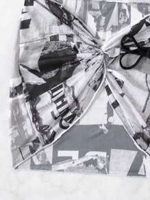 Swim EVENT Women's Letter Printed Three-Piece Triangle Separated Bikini Set Summer Beach - Black and White - View 8