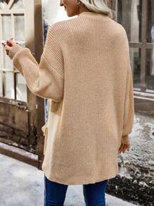 SHEIN LUNE Women'S Color Block Drop Shoulder Cardigan Sweater - Apricot - View 2