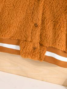 Baby Boys' Contrast Color Plush Baseball Jacket With Letter Embroidery - Brown - View 7