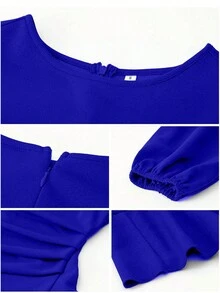 Lantern Sleeve Ruffle Trim Wrap Hem Dress - Royal Blue - View 4