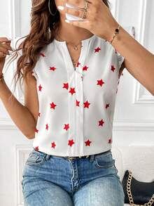 SHEIN Clasi 女星印花飄袖襯衫 - 紅白色 - 查看 4