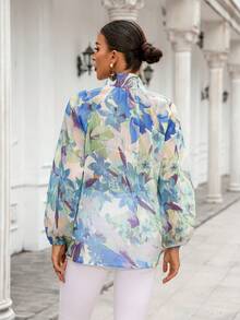 SHEIN VCAY 植物印花立領長袖襯衫 - 彩色 - 查看 2