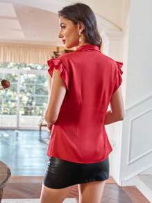 Zolique Women's Satin Camisole With Drapey Design - Red - View 2