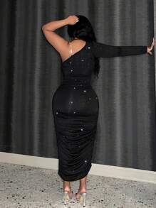 Slaydiva Party One Shoulder Plus-Size Dress, Curvy Dresses - Black - View 4