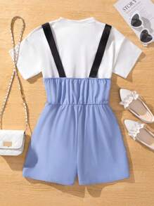 Tween Girls' Short Sleeve T-Shirt And Suspender Shorts Set - Multicolor - View 2