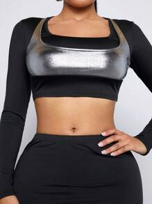 SHEIN SXY Metal Spliced Street Cool 2pcs/Set Outfits - Black - View 5