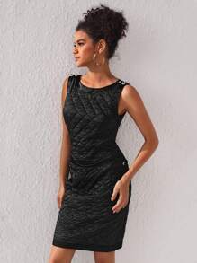 SARVACCE Designer Women's Quilted Round Neck Summer Elegant Dress, Birthday Outfits, For Holiday, Party, Festival, Wedding Prom Dress