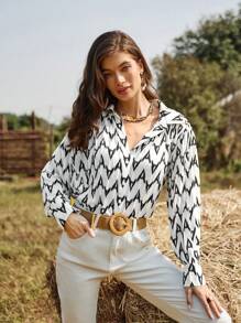 Aveloria Printed Long Sleeve Shirt - Black and White - View 6