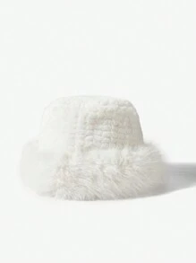 SHEIN ICON Faux Mink Fur Plush Hat - White - View 1