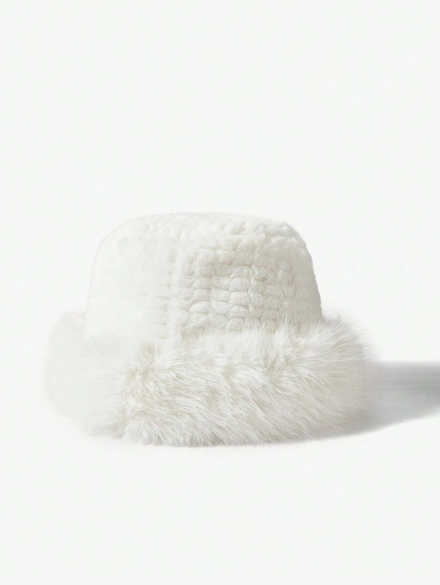 SHEIN ICON Faux Mink Fur Plush Hat - White - View 1