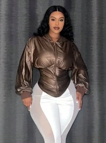 Slaydiva Plus Size Women's Zipper Front Hooded Jacket - Brown - View 7