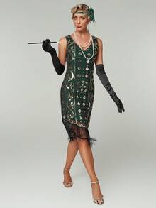 Retro Party Dress With Fringed Hem And Shiny Sequins