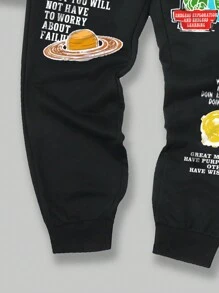 ROMWE MEN Street Life Men's Pattern Print Hoodie And Jogger Pants Two-Piece Set, School - White - View 4