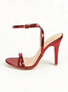 女士性感高跟鞋,露趾設計,釦環固定與修長的鞋跟 - 玫紅色 - 查看 4