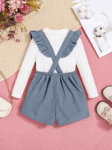 SHEIN 女嬰針織高領上衣和燈芯絨連身裙套裝,休閒風格 - 藍色 - 查看 2