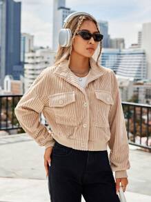 Lunelith SHEIN Lunessa Frauen Einfarbige Jacke Mit Umkehrbare Tasche Und Langem Ärmel