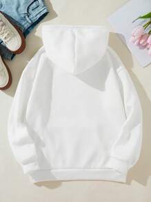 SHEIN EZwear 女士連帽字母印花束口保暖衣 - 白色 - 查看 2