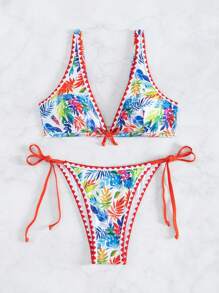 SHEIN Swim Summer Random Printed Knotted Side Bikini Set Carnival - Multicolor - View 6