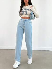 EURMUSE 100%Cotton Straight-Leg Slant Pocket Casual Jeans