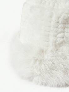 SHEIN ICON Faux Mink Fur Plush Hat - White - View 3